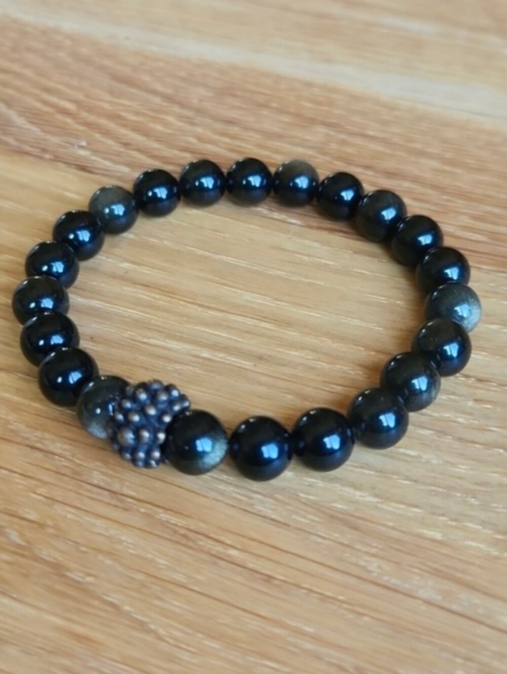 Golden Obsidian Beaded Stretch Bracelet | Handmade